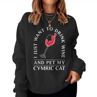 10508500014^Drink Wine And Pet My Cymric Cat^^Cymric Ca Women Sweatshirt | Mazezy